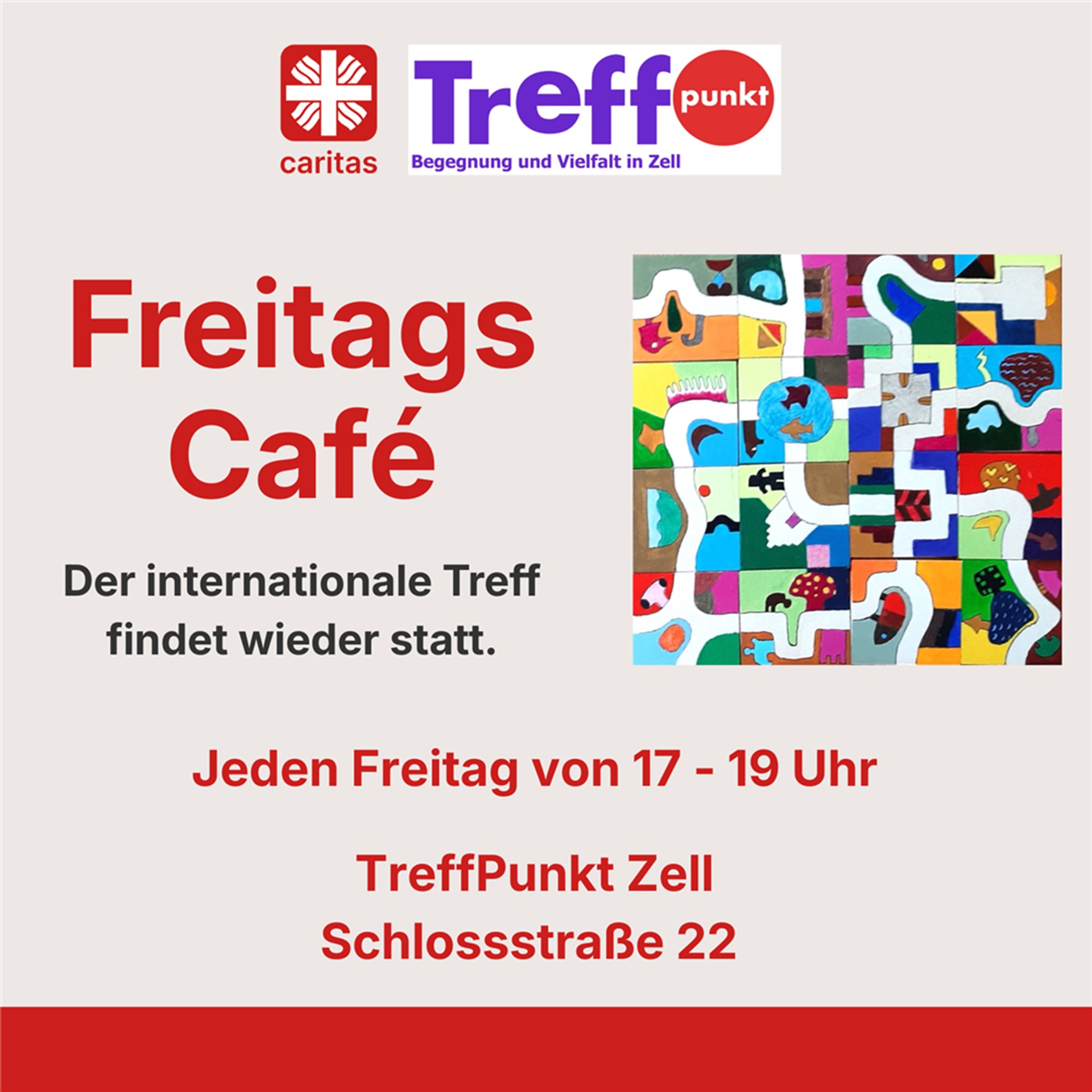 Freitagscafé jeden Freitag von 17 bis 19 Uhr im TreffPunkt in Zell.  