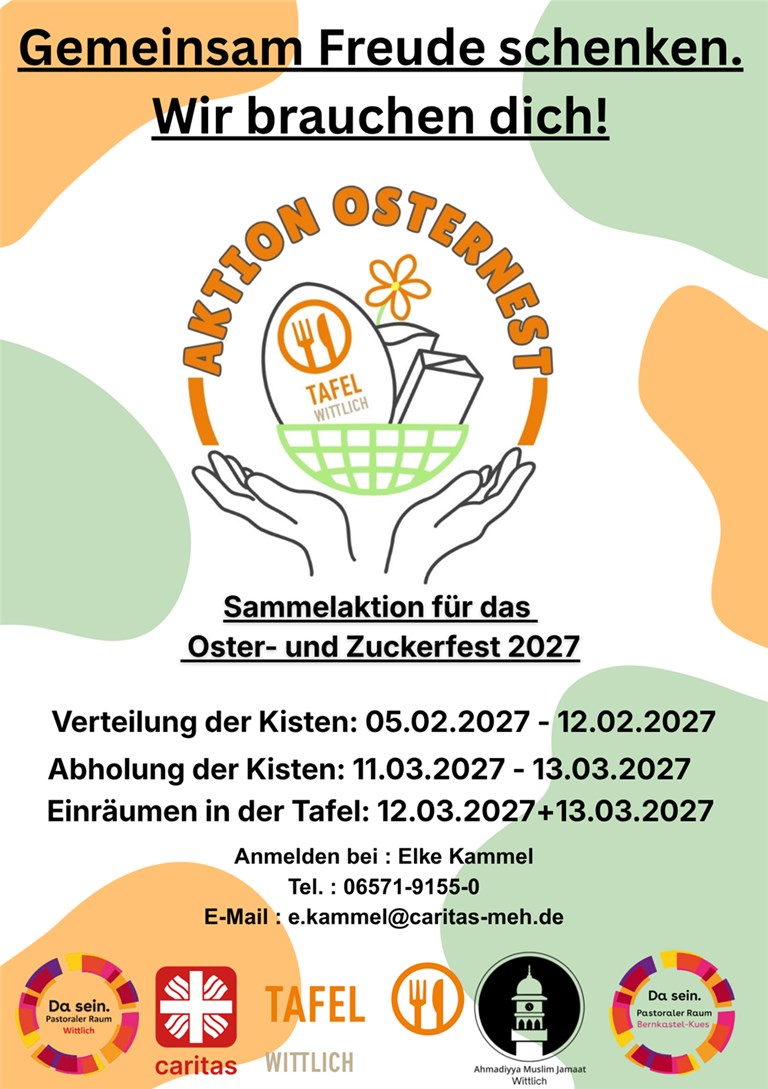 Plakat für die Aktion Osternest 2027. Lebensmittelsammelaktion.