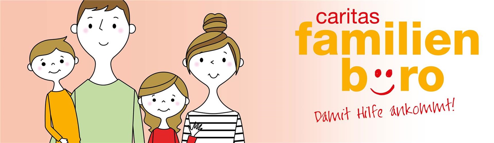 Grafik einer Familie mit zwei Kindern. Familienbüro_Header